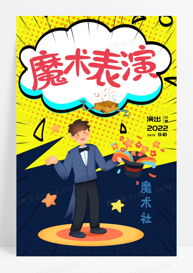 时尚复古魔术表演国外魔术师创意海报