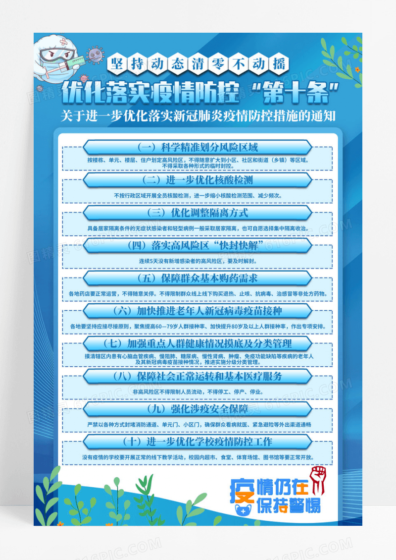 蓝色简约优化落实疫情防控“第十条”海报