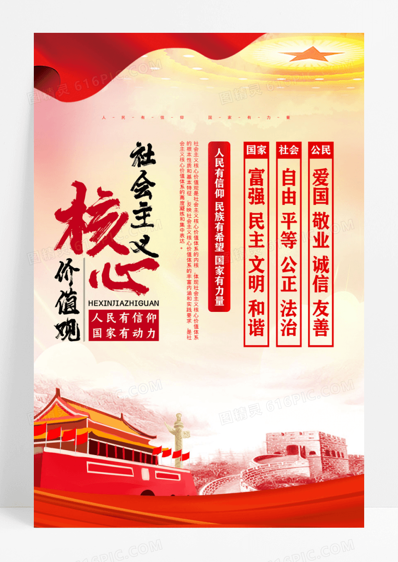 中国风社会主义核心价值观展板
