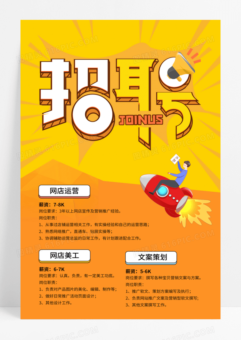 黄色简约招聘海报
