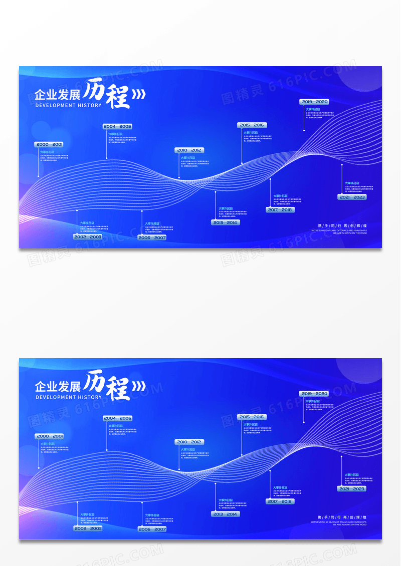 蓝色创意企业发展历程携手同行展板