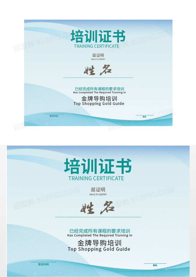 蓝色专业资格培训证书