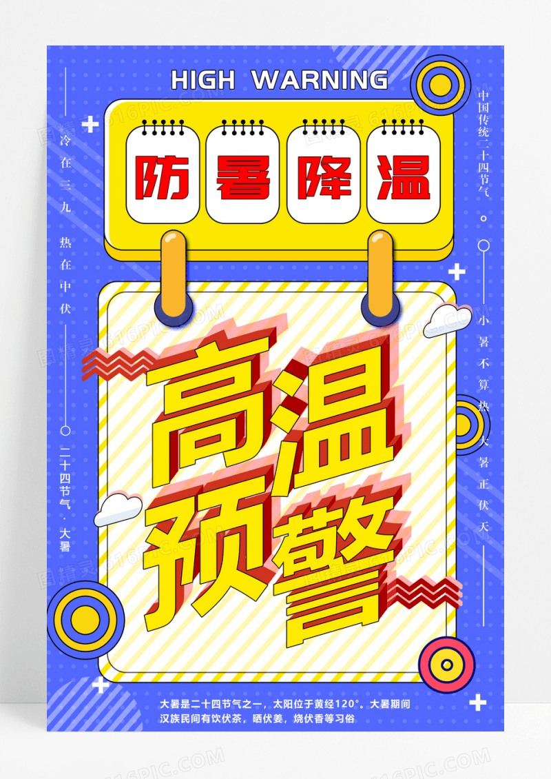 蓝色防暑降温高温预警宣传海报