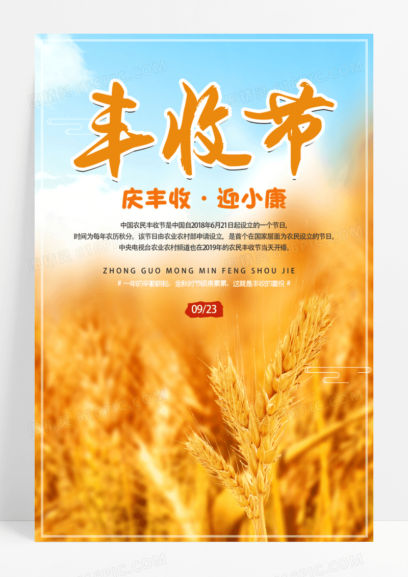 简约大气水稻中国农民丰收节海报设计