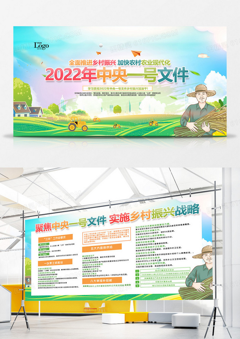 创意聚焦中央一号文件双面展板