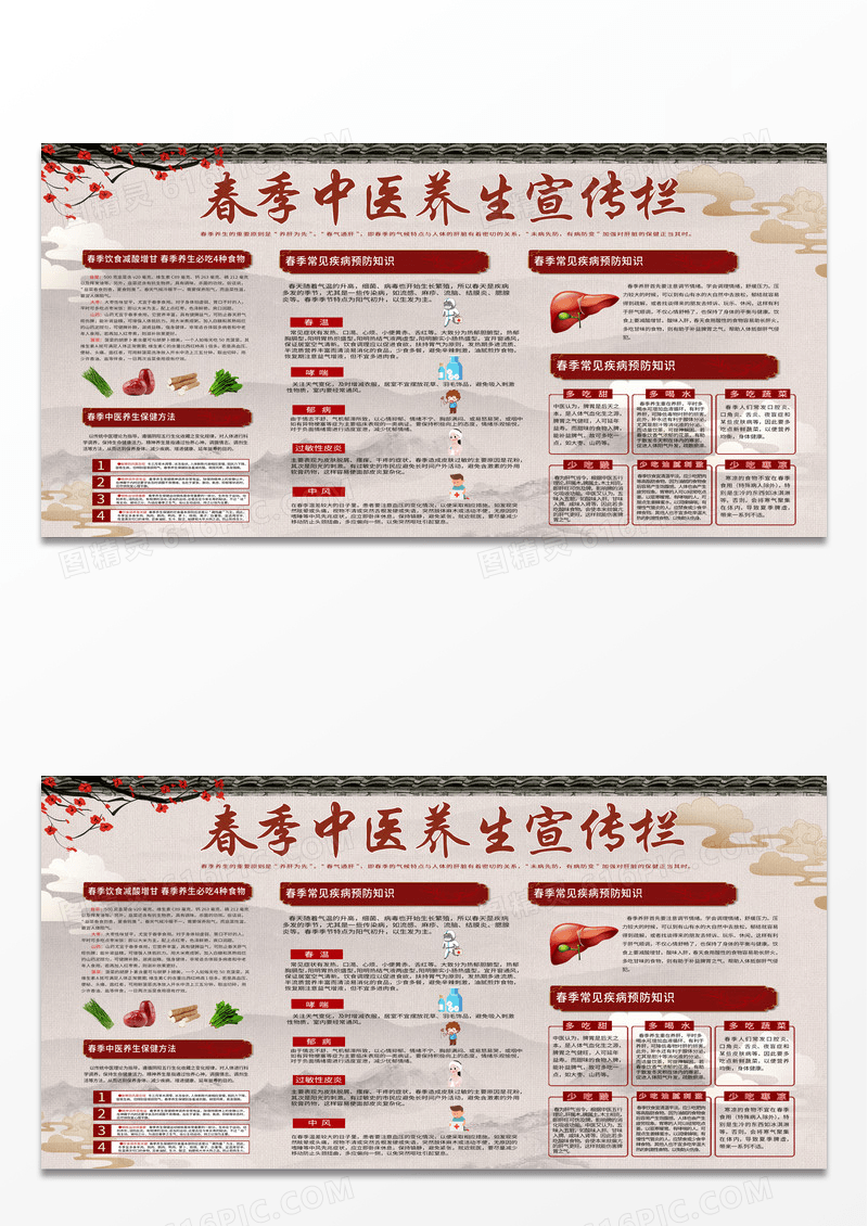 简约时尚中国风春季中医养生宣传栏展板