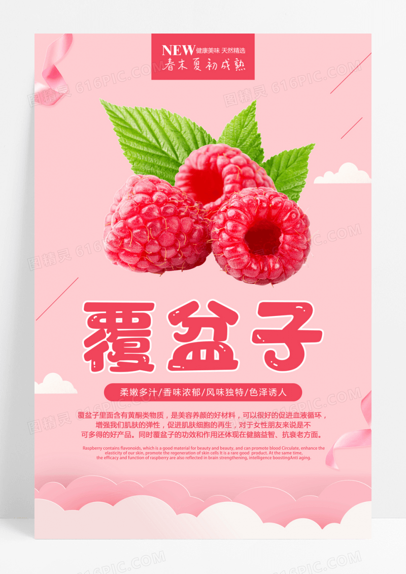 粉色渐变水果覆盆子海报下载