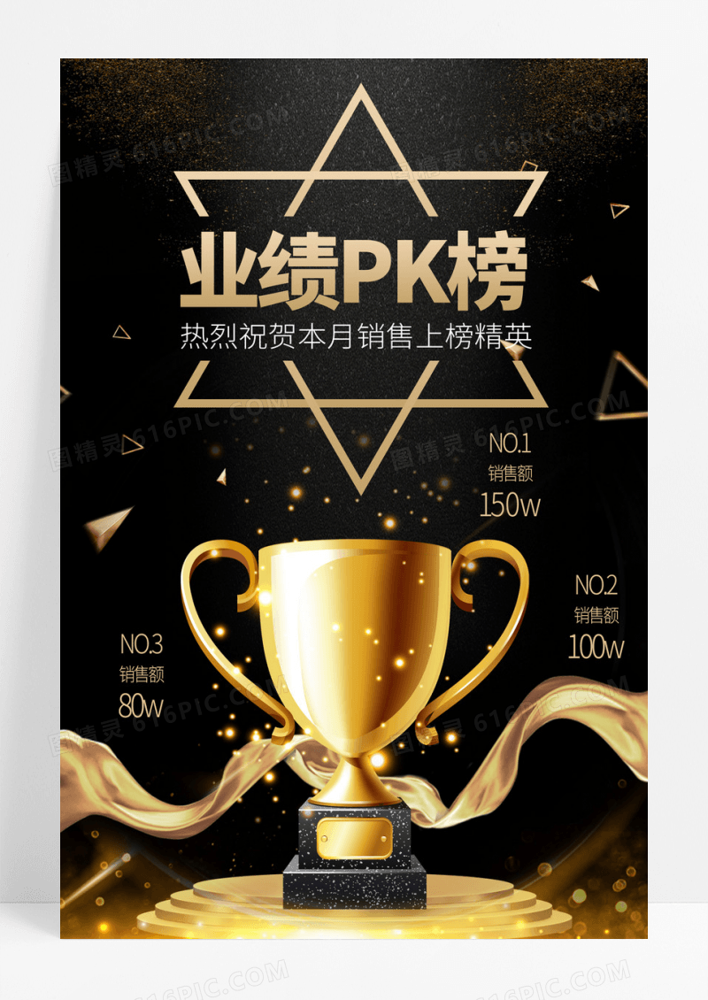 黑金业绩PK榜奖杯大气风格海报