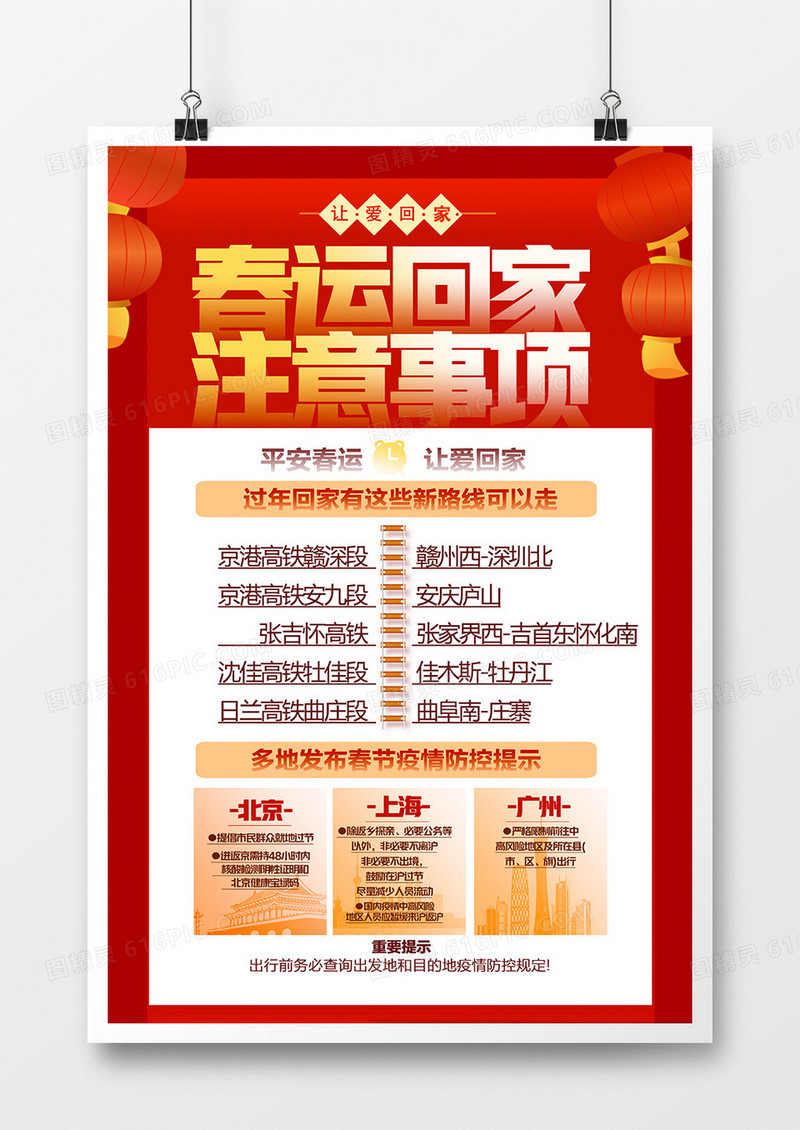 创意简约春运回家注意事项海报
