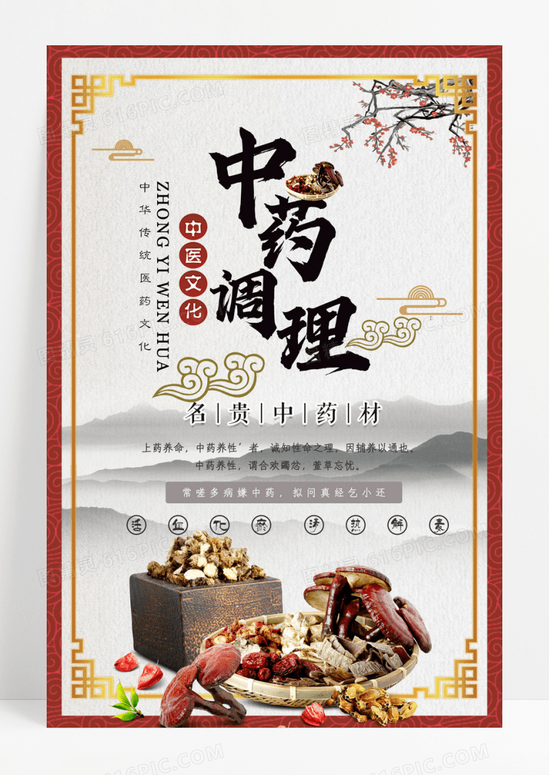 中药调理中华虫草药材中医文化传统海报