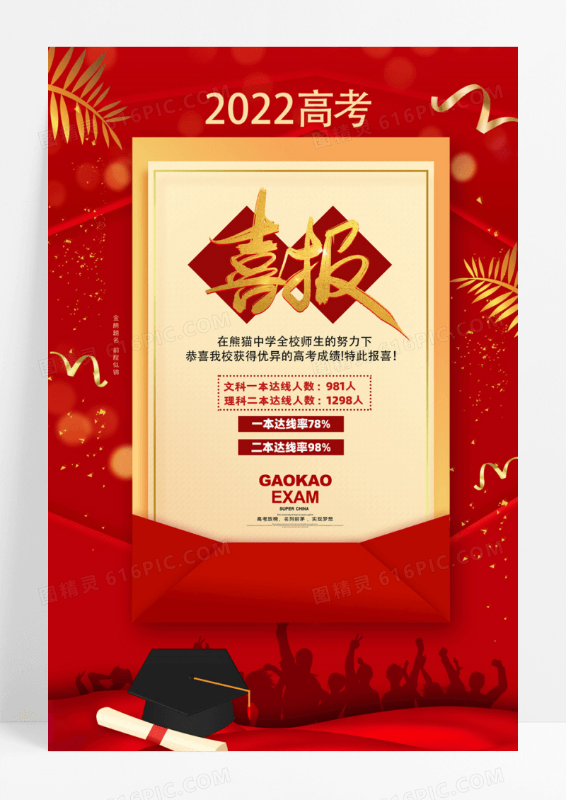 简约红色高考喜报海报