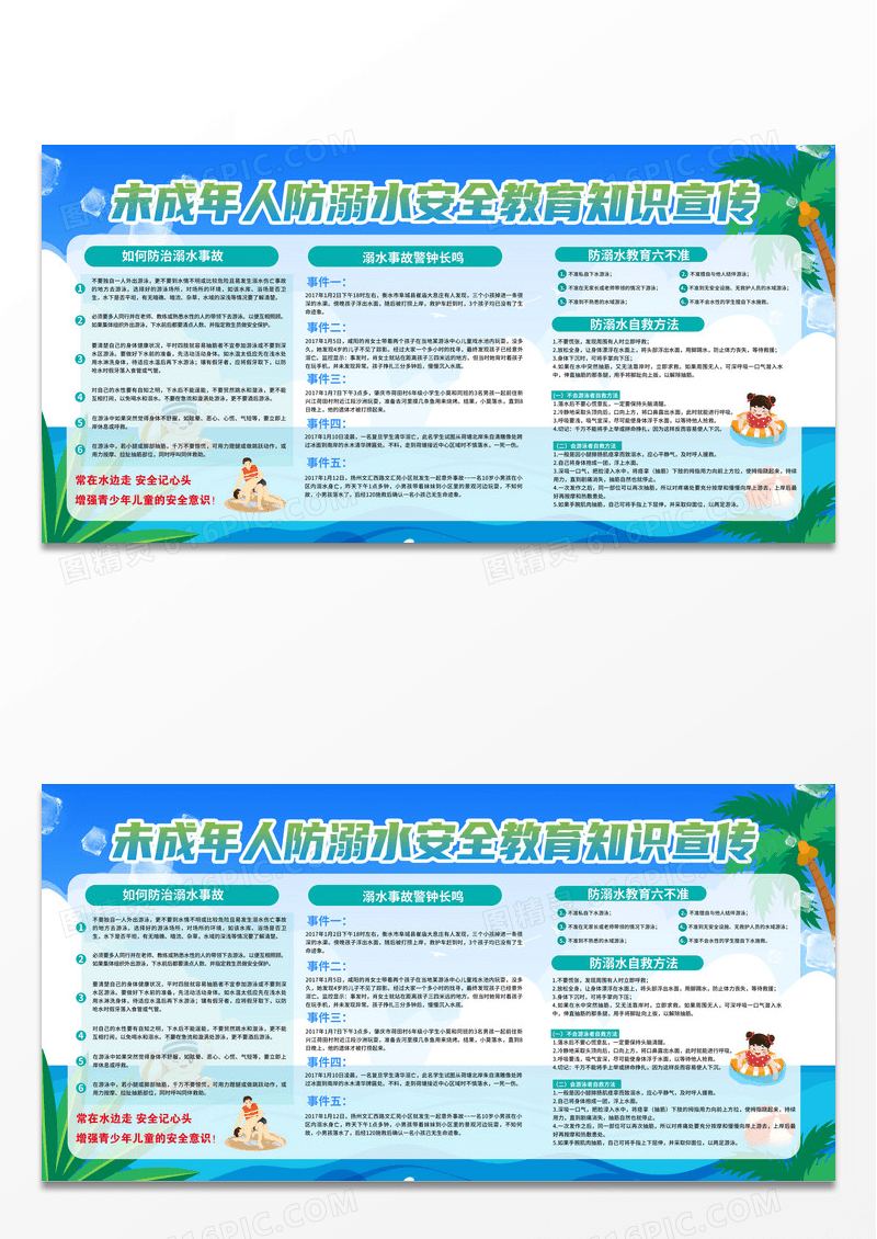蓝色简约卡通时尚背景珍爱生命预防溺水安全知识宣传栏防溺水宣传栏