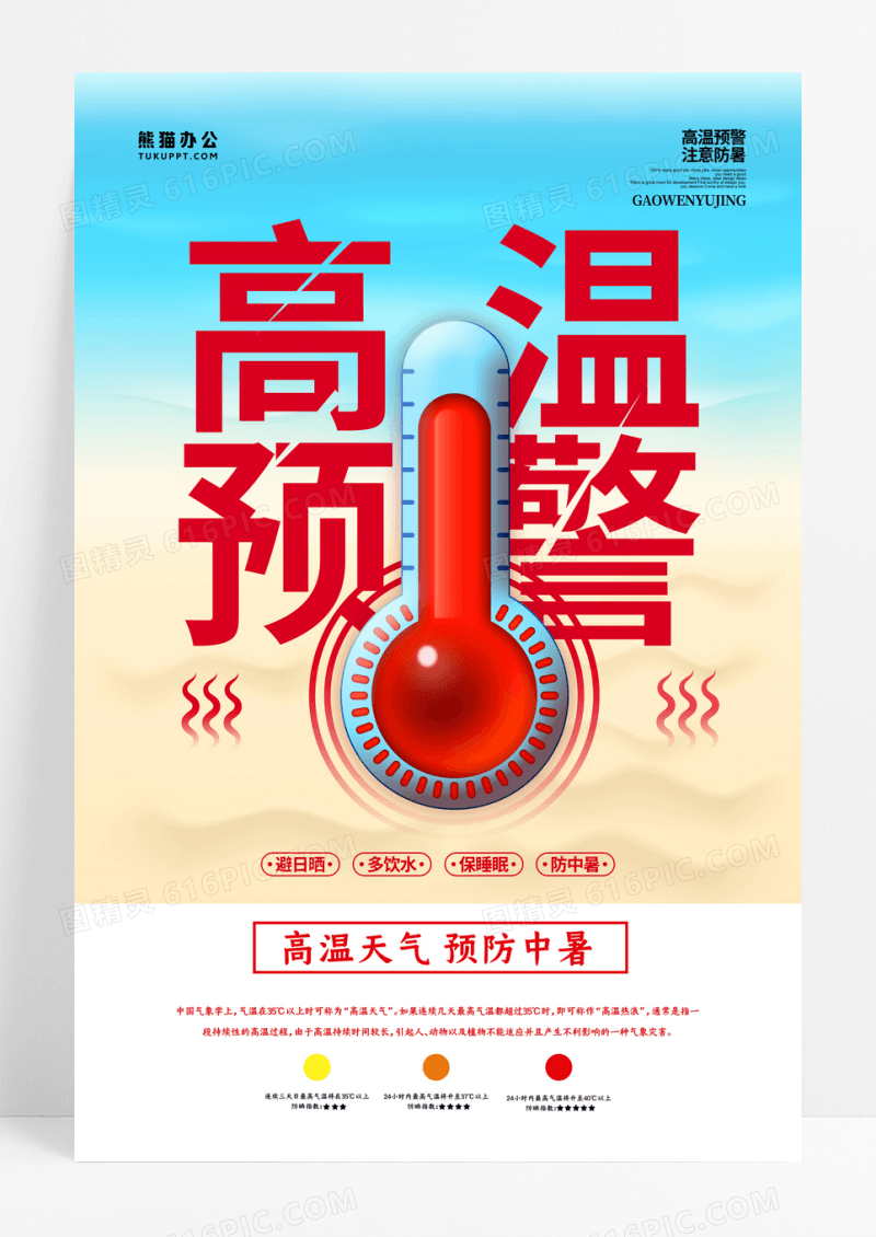 简洁大气高温预警宣传海报设计