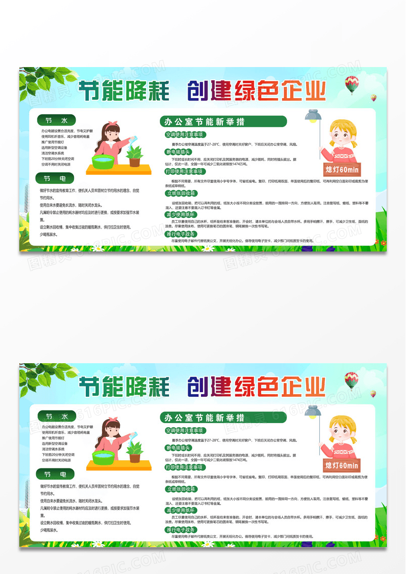 绿色健康城市环保节能降耗宣传栏展板节约用水节约用电