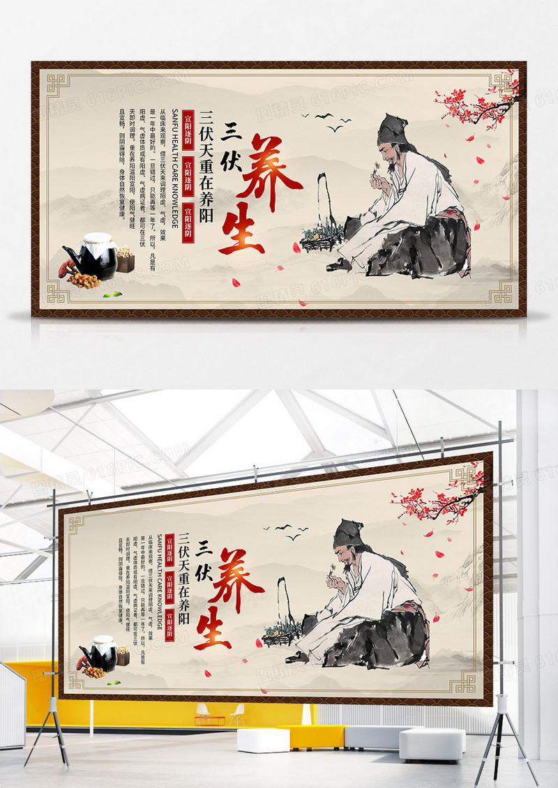 中国风三伏养生科普宣传展板