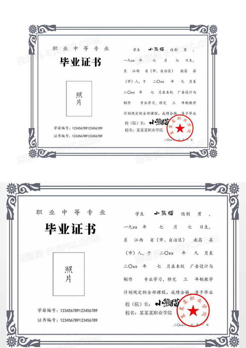 复古职业中等专业毕业证书
