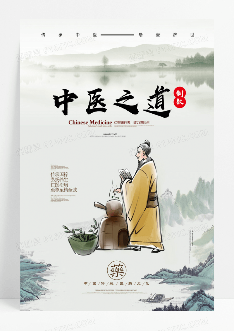  中国风中医挂图制散制药工序中药系列海报