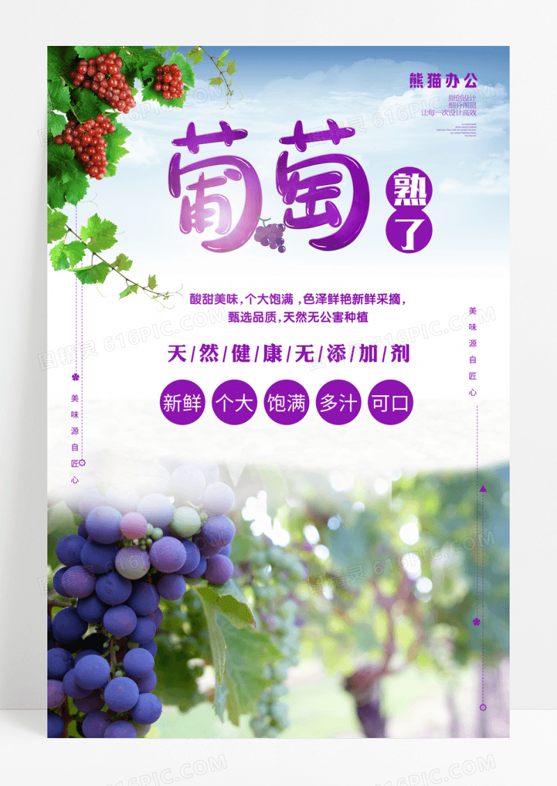简约采摘葡萄美食休闲娱乐海报