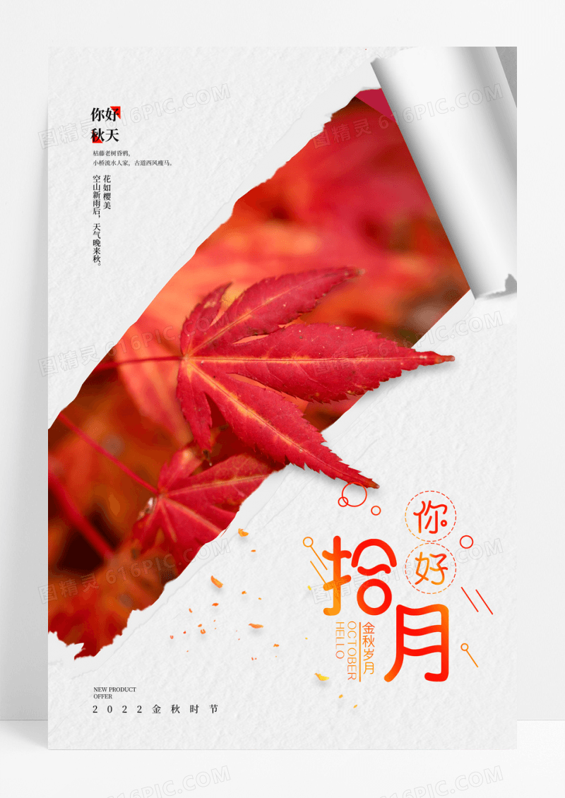 简约你好十月秋天海报模板