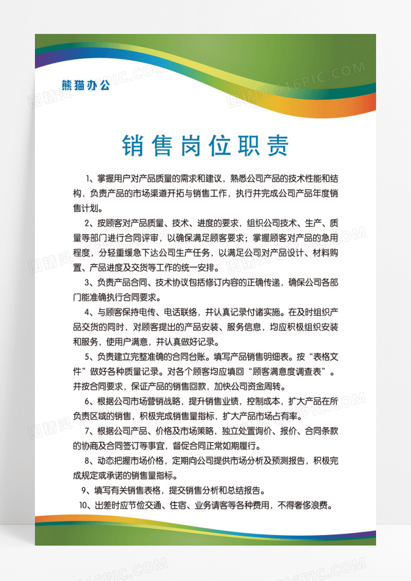 销售岗位职责管理制度牌 