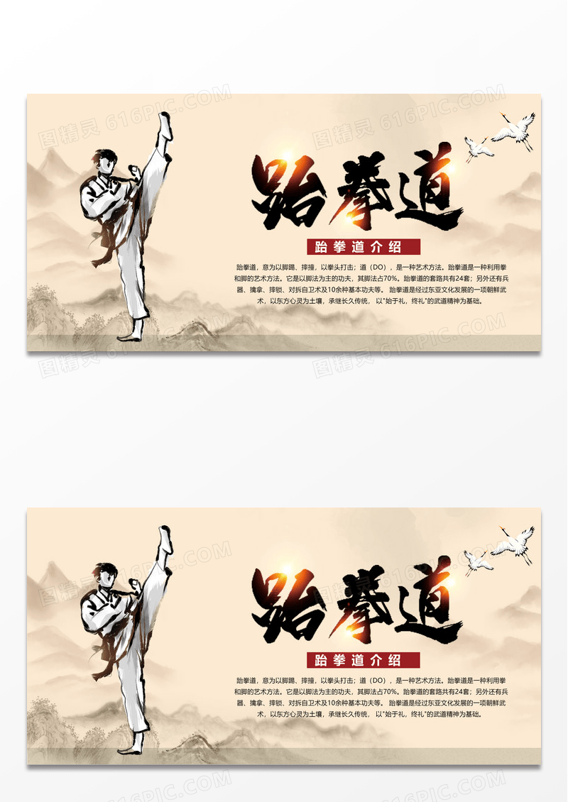 简约中国风时尚跆拳道教育宣传展板