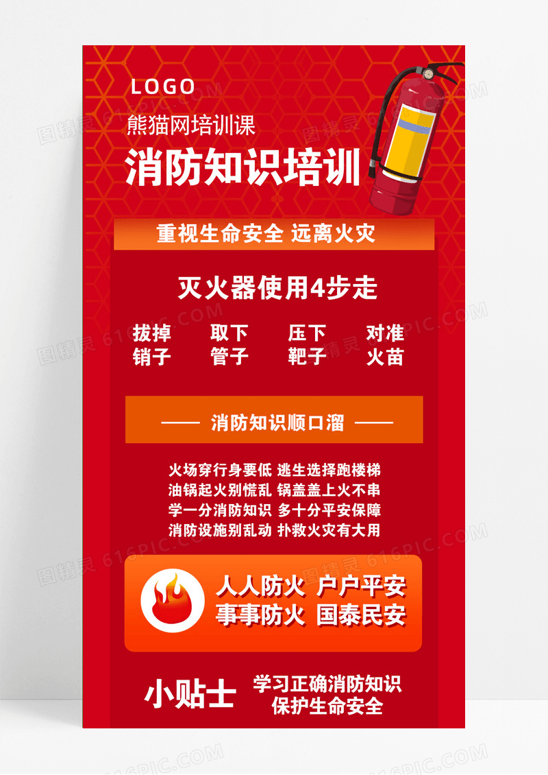 红色党政消防知识培训消防科普手机长图UI