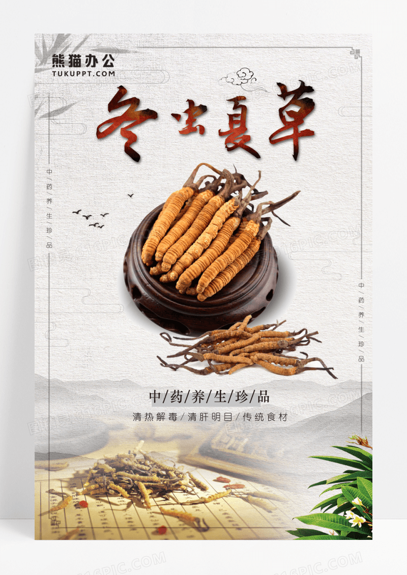 简约古风冬虫夏草药品海报