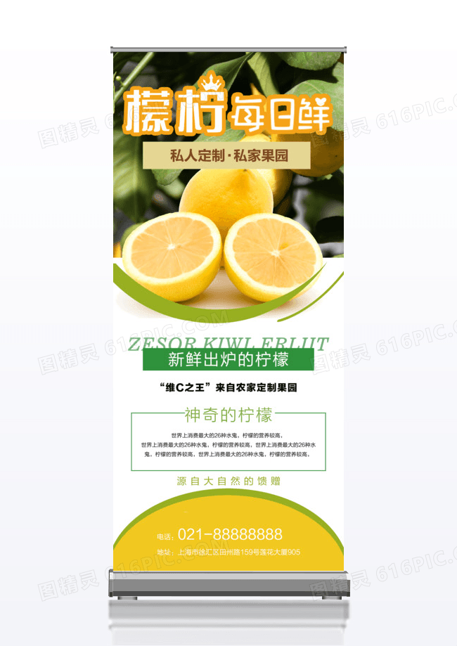 简约时尚新鲜柠檬超市宣传促销x展架