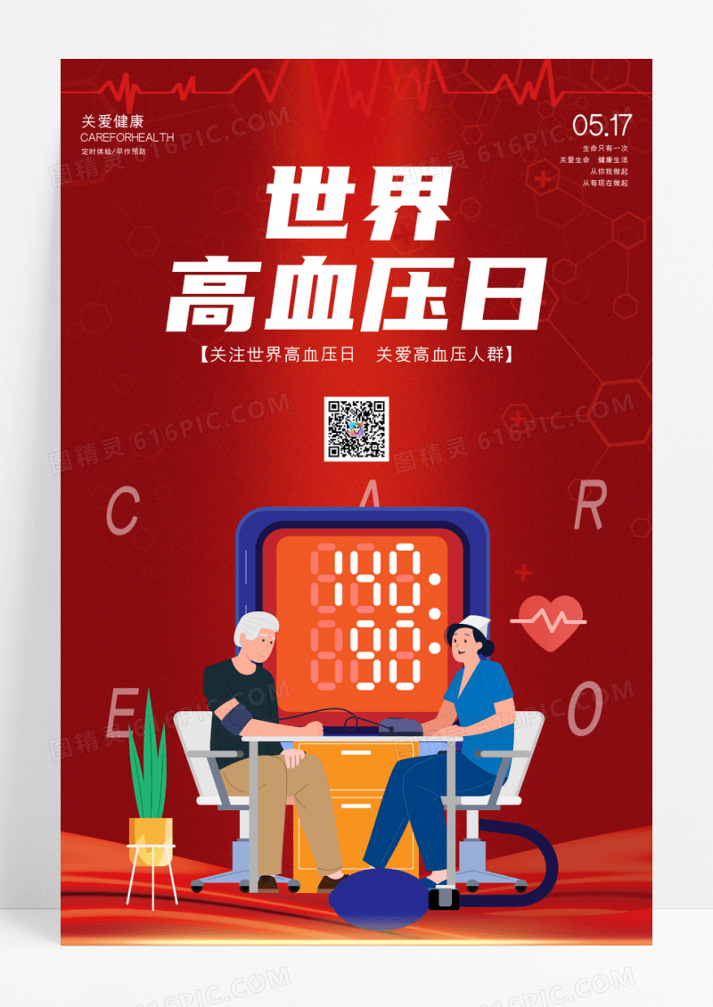红色世界高血压日宣传海报