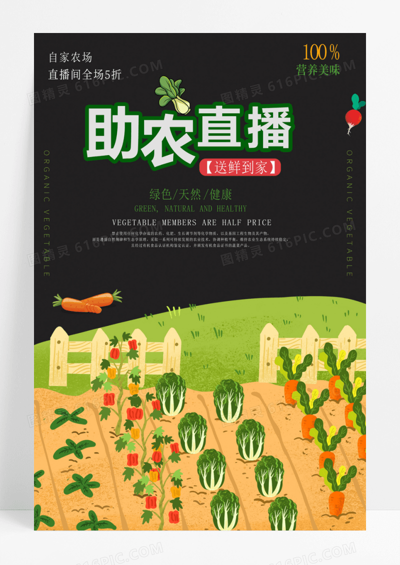 简约助农直播蔬菜促销海报