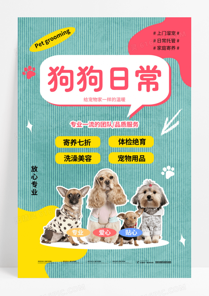 大气创意狗狗日常宠物美容海报