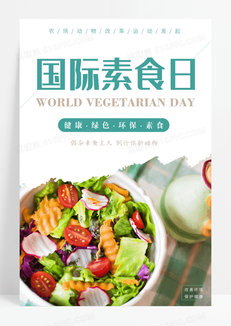 国际素食日简约清新健康环保素食宣传海报
