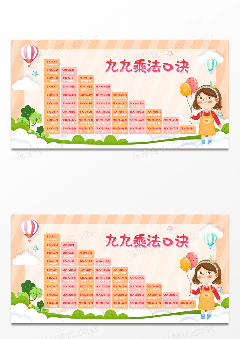 简约黄色数学乘法口诀少儿速算口诀展板背景九九乘法口诀表九九乘法口诀表展板
