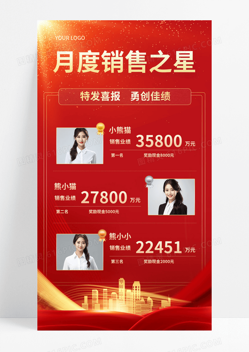 红色销售之星喜报手机海报