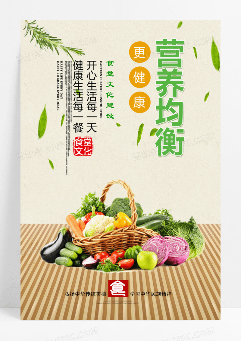 营养均衡更健康食堂文化宣传海报