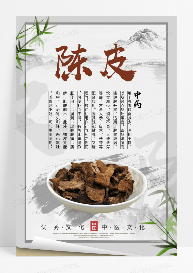 中国风大气水墨陈皮中药陈皮宣传海报