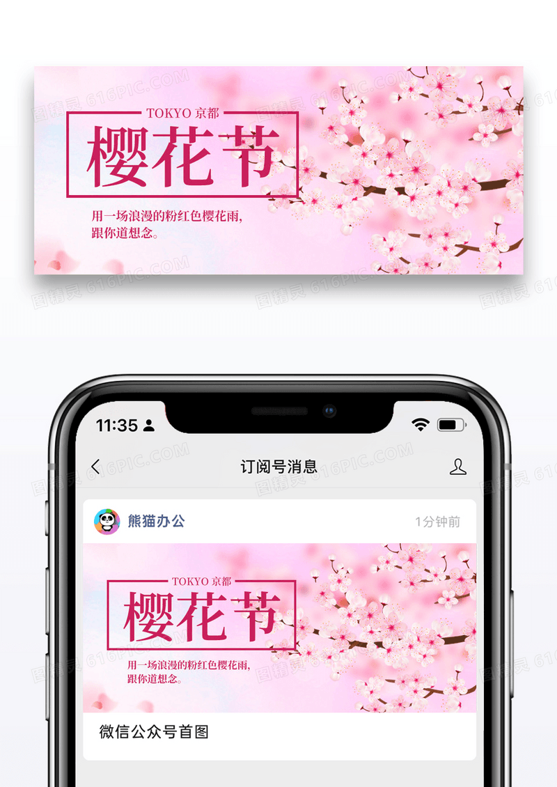 简约樱花节公众号封面配图图片
