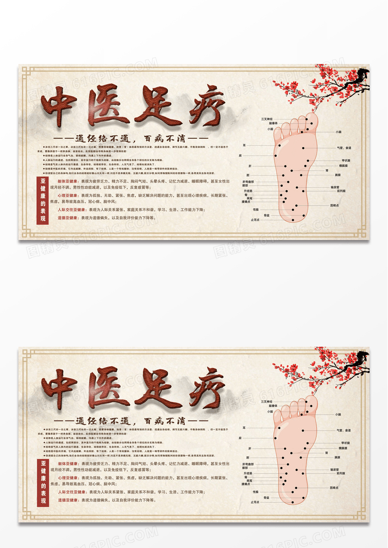 简单浅灰中医足疗养生足底按摩脚底穴位宣传展板