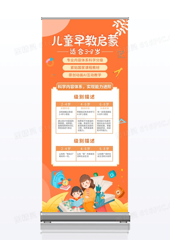 橙色儿童早教启蒙课教育展架