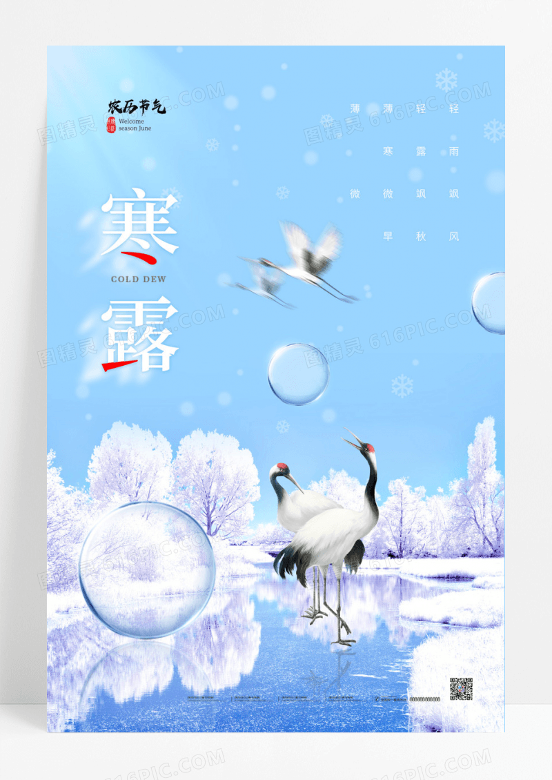 露水仙鹤寒露二十四节气海报