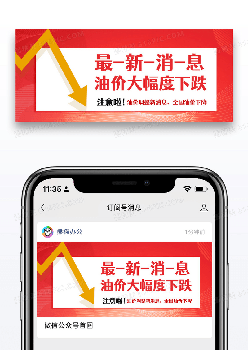 红色渐变最新消息油价下跌公众号封面配图图片