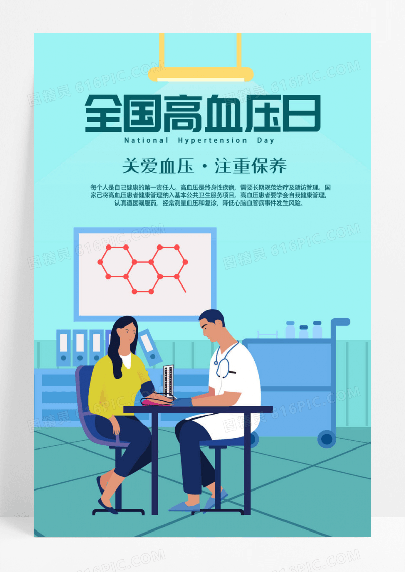 绿色医疗简洁全国高血压日海报