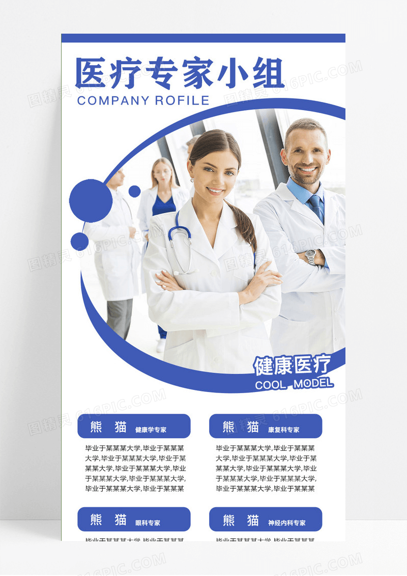 蓝色简约风格医疗专家小组长图模板