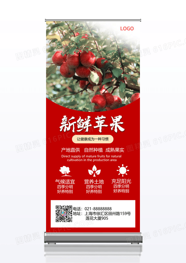 蓝天红色冬季水果苹果新鲜当季尝鲜X展架