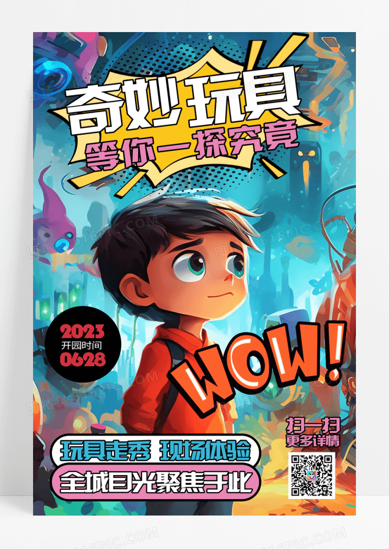 插画风创意大气复古玩具展宣传海报AI