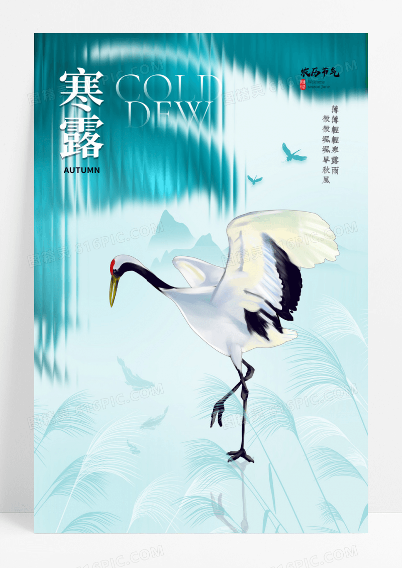 仙鹤寒露二十四节气海报