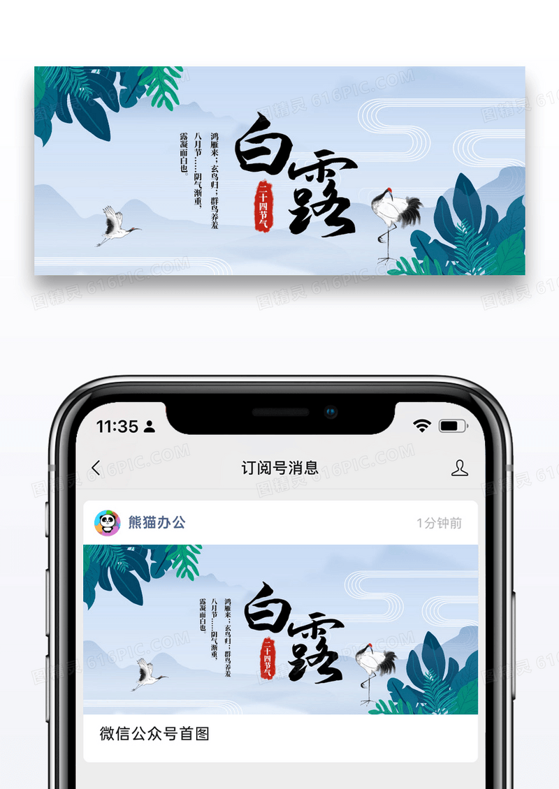 简约二十四节气白露微信公众号封面图片