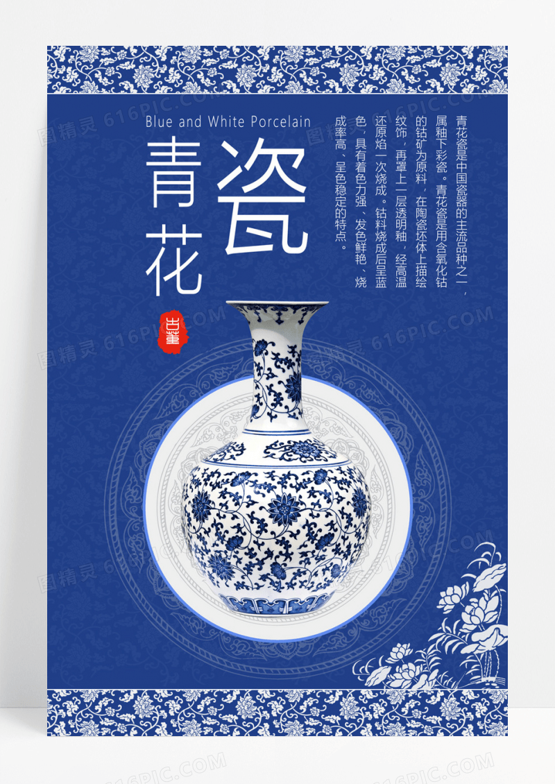  传统复古青花瓷古玩古董鉴赏海报