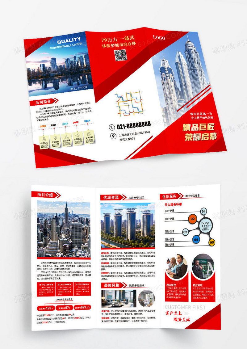 红色大气房地产销售公司介绍房地产宣传三折页