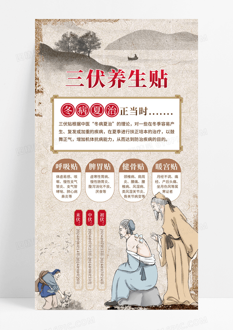 三伏天冬病夏治医疗中医手机海报